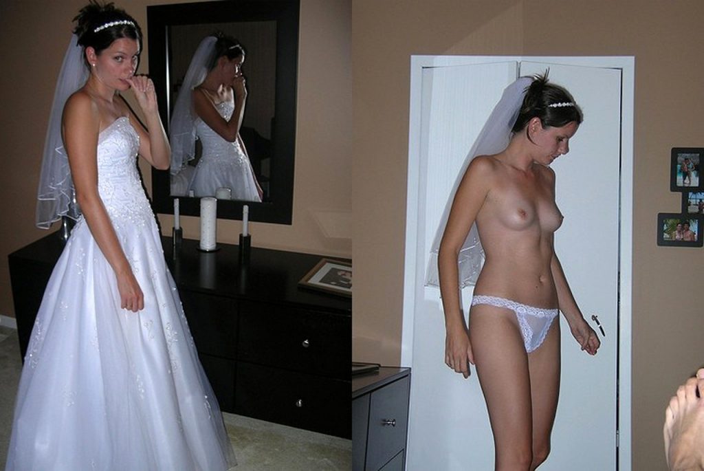 Naked brides posing after wedding solo pics