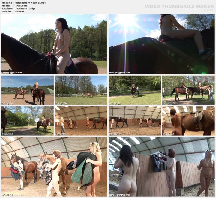 Family Pure Nudism Horseriding At A Barn all