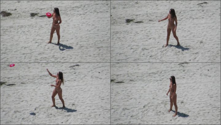 Amazing nudist girl is handy with frisbee