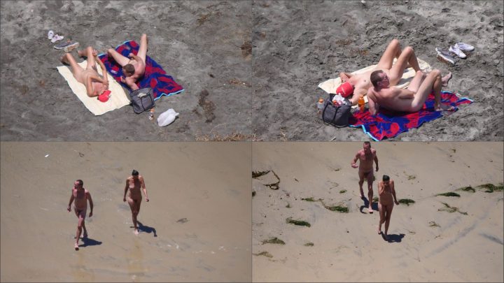 Bored girl on a nudist beach