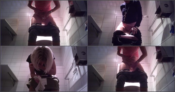 Spying on adorable girl peeing in public toilet