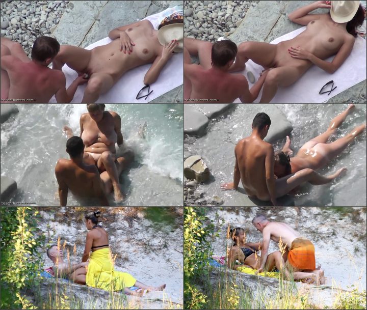 Cute couple on a nudist beach