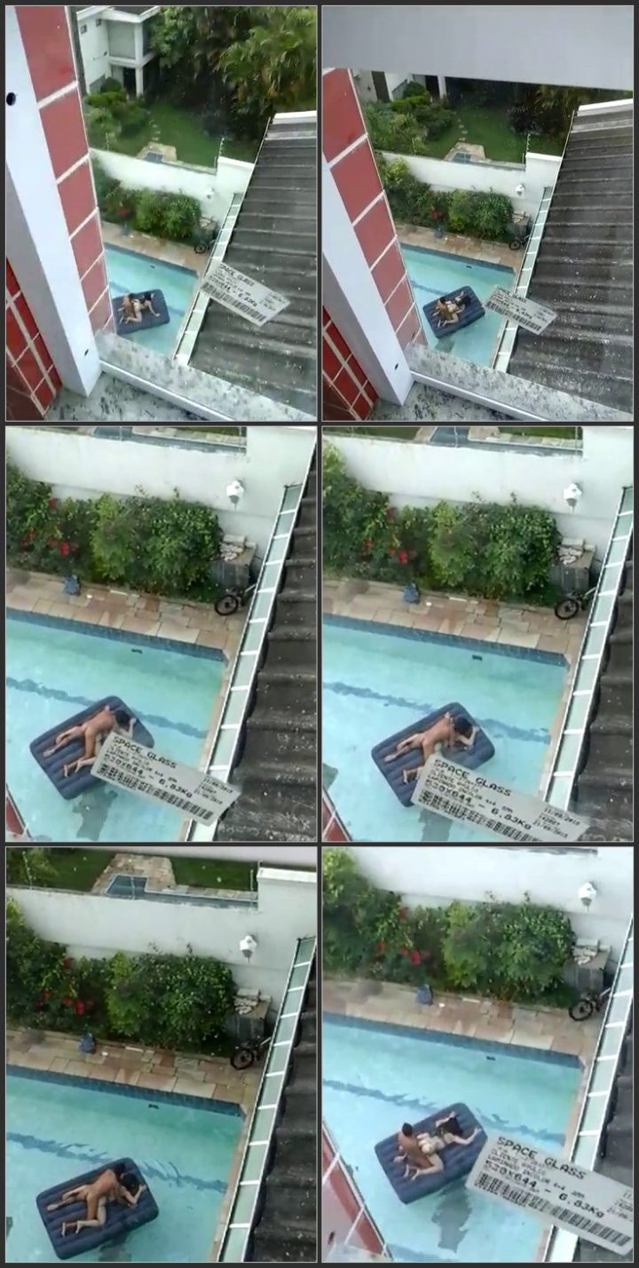 Neighbours have fun at their pool picture