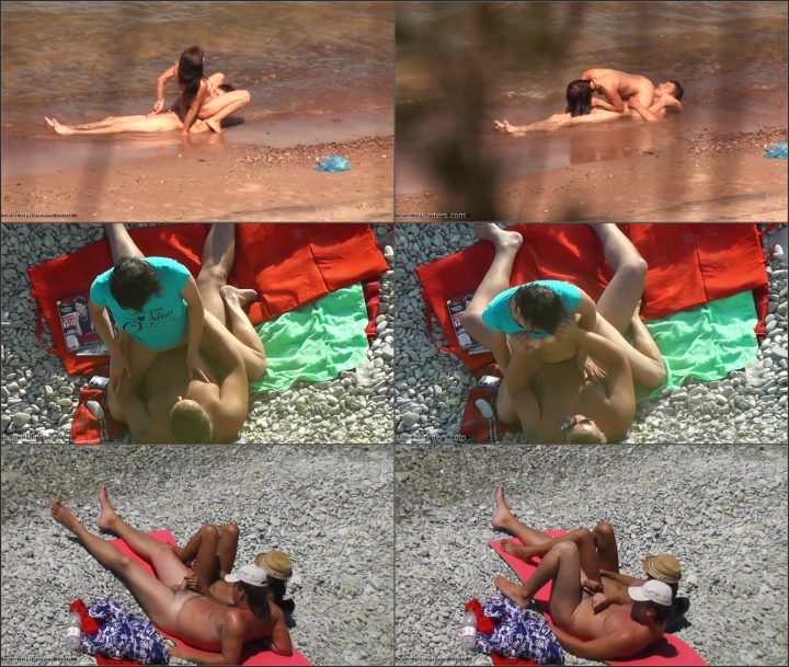 Horny couple voyeured on the beach