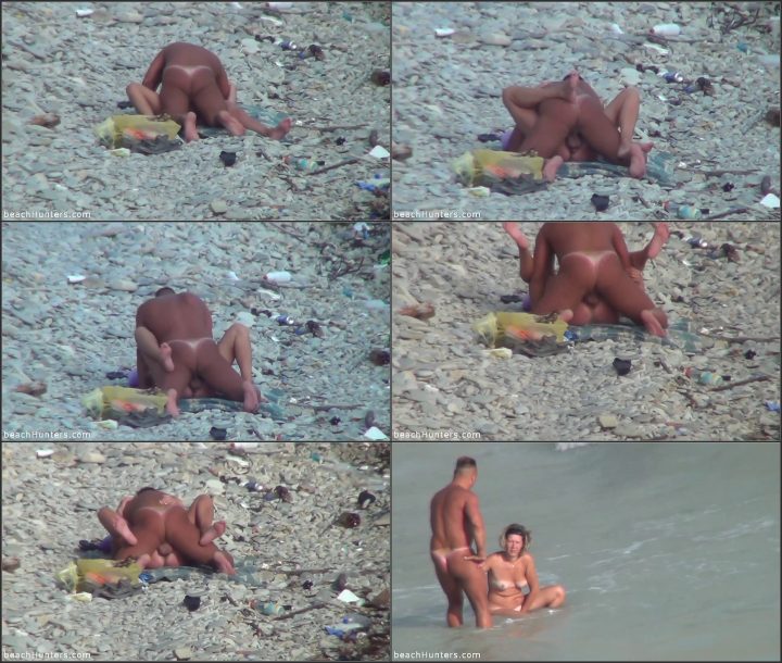 Nude couple is horny on the beach