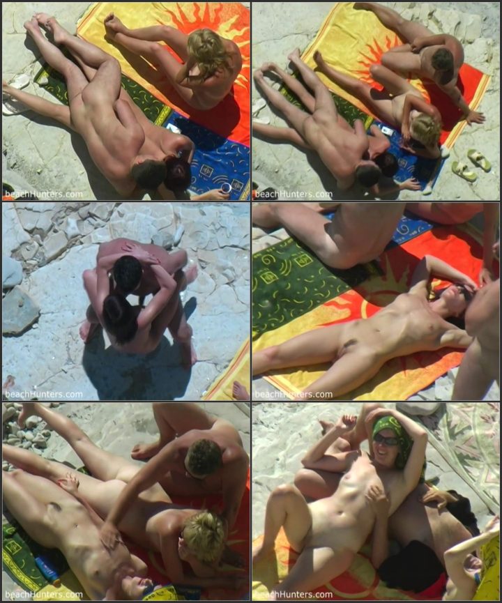 Cute couple on a nudist beach