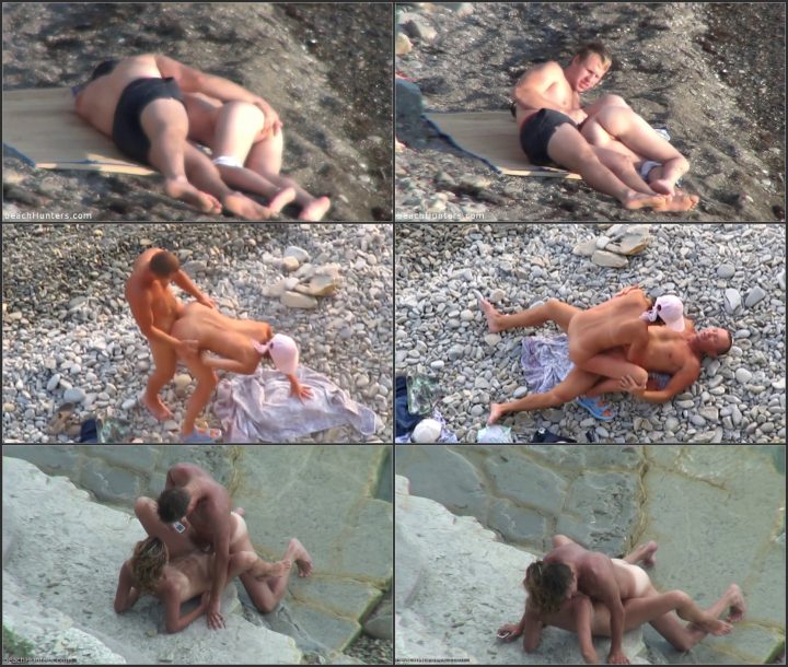 Two couples have sex on the beach