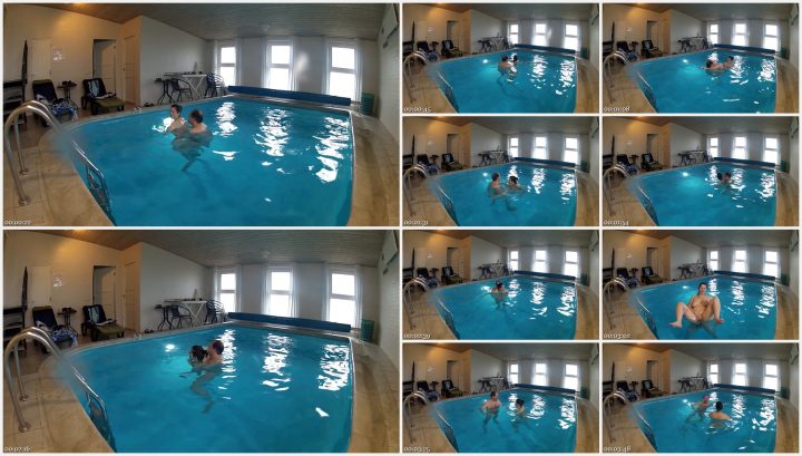 White tourist has fun with naked thai in swimming pool