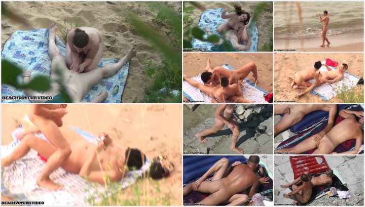Horny couple voyeured on the beach