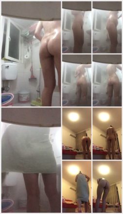 Spying on petite girl with awesome tan lines in bathroom