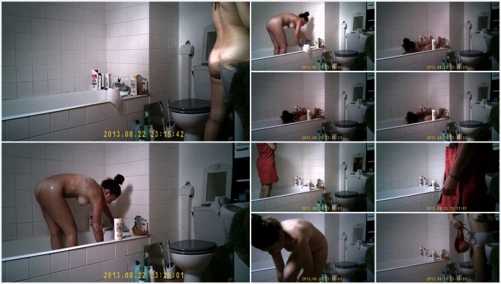 Hidden camera caught naked sister bend over in bathroom