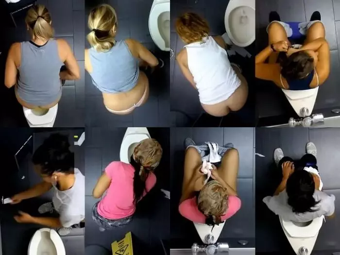 Hot hipster girl caught peeing in public toilet