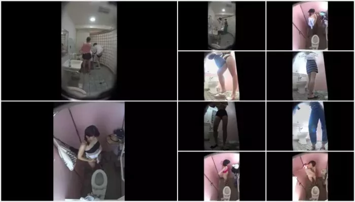 Spying her pee and change into skirt in toilet