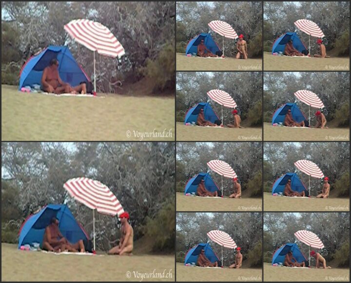 Horny couple on a nudist beach