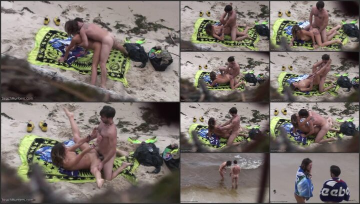 Sexy girl riding her man on the beach