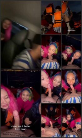 Slutty girl sucks a long dick off in the car