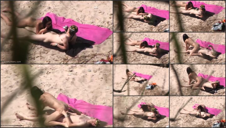 Beach voyeur caught hot nudist girl playing with big penis